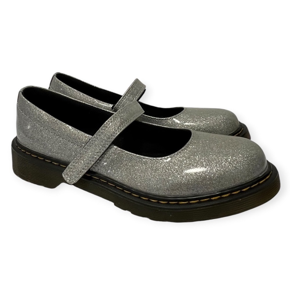 Dr. Martens Silver Glitter Mary Jane Shoes AirWair Flat Strap Shoes Womens 6